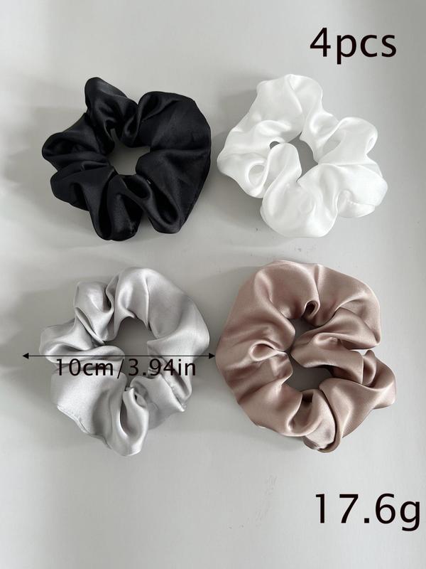 4pcs Women's Simple Plain Polyester Satin Scrunchie, Mixed Color Hair Tie, Casual Daily Hair Accessories, Fashion Accessories For Daily Use