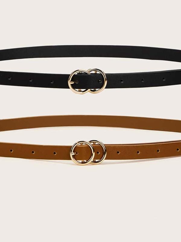 2 Piece Women's Plain Color Buckle Belt Set, Casual Decorative Belt for Skirting Dress, Daily Clothing Decoration For Jeans Trousers Suit