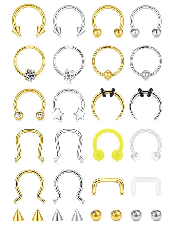 Punk Style Nose Ring Set, 28pcs Stainless Steel Nose Ring with Replacement Ball, Body Jewelry for Women & Men, Trendy All-match & Exquisite Jewelry for Birthday Gift