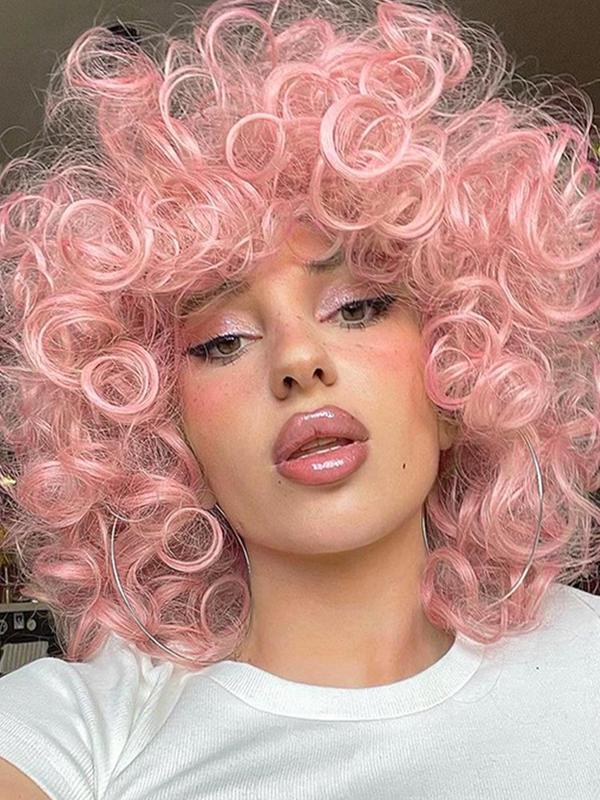 Women's 14 Inch Long Coily Wigs with Bangs, Retro Fashion Gorgeous Fluffy Wigs for Party, Cosplay and Daily Wear, Holiday Dress-up Hair Accessories Or Gifts for Hairstyle Ideas,  Cheap and Affordable Wigs
