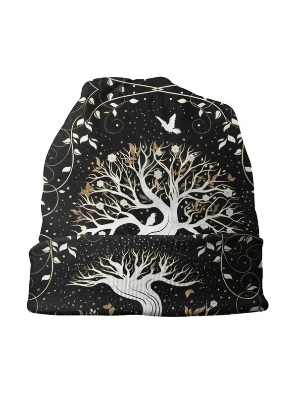 Unisex Casual Tree of Life Pattern Beanie Hat, Vintage Trendy Beanie Hat for Men & Women, Warm and Stylish Beanie Suitable for Street, Outdoor Sports, Skiing