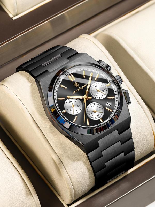 Men's Business Fashion Round Dial Analog Quartz Watch, Waterproof Glow in The Dark Watch with Box, Fashion Watch for Party, Daily Clothing Decor, Trendy All-match & Exquisite Watch for Birthday Gift