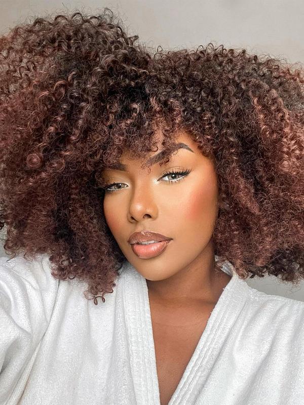 16 Inch Short Afro Kinky Curly Coily Hair Wigs for Women, Fluffy Glueless Wigs with Bangs, Summer Glueless Synthetic Full Machine Wigs Back To School, Fall Outfits, Fall Freshness
