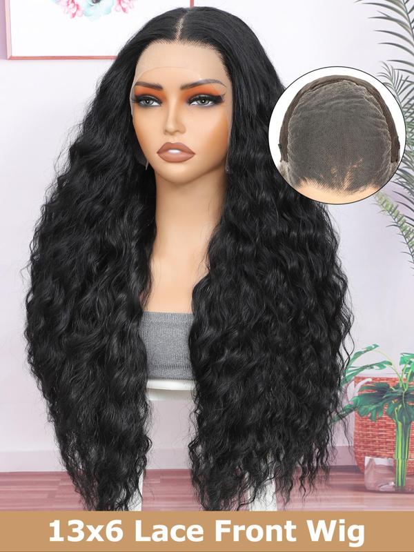 26 Inch Burgundy Water Wave Lace Front Wigs for Women, Gorgeous Fluffy Wigs without Bangs, Synthetic Heat Resistant Lace Front Wigs for Party, Daily Use Glueless