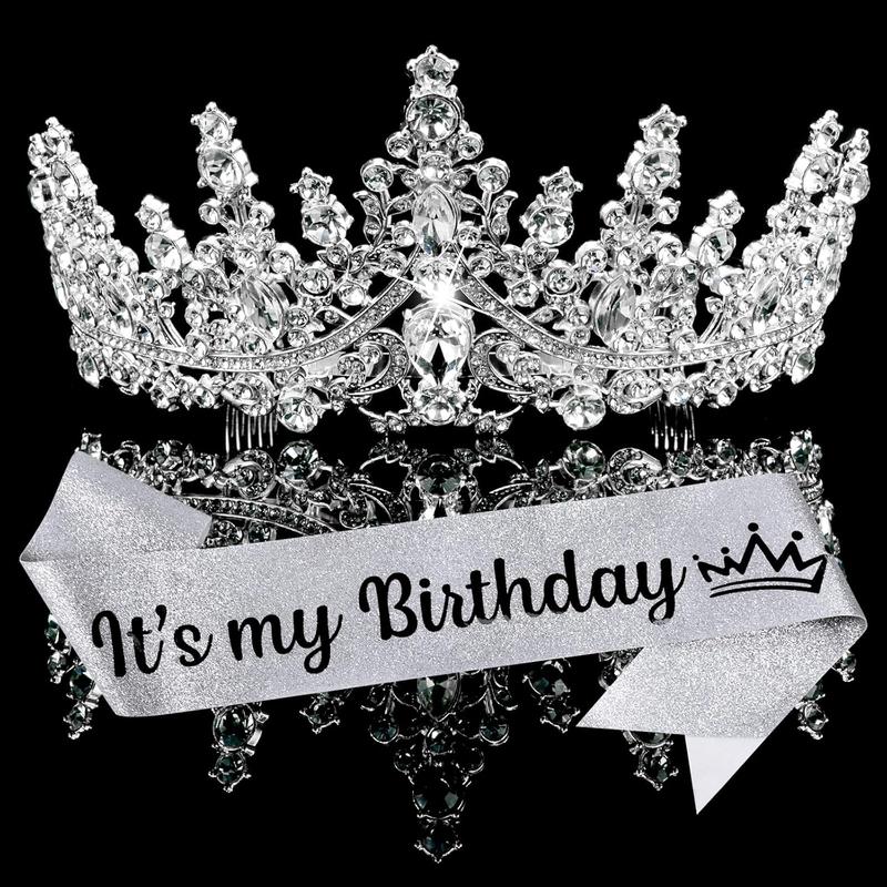 Birthday Crown Tiara and Sash for Women -  Crystal Rhinestone Princess Crown Headband, 'It's My Birthday' Sash, Girls  Accessories for Party Decorations