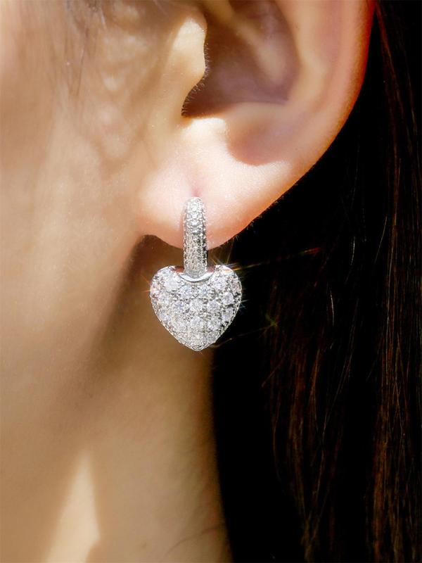 Rhinestone Heart Shaped Dangle Earrings, 1 Pair Elegant Copper Ear Piercing Jewelry for Women, Anniversary Birthday Jewellery Gift