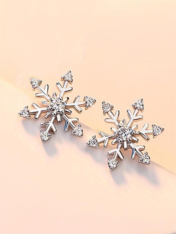 Snowflake Design Rhinestone Decor Stud Earrings, Elegant Jewelry for Women for Party, Daily Clothing Decor, Trendy All-match & Exquisite Jewelry for Birthday Gift