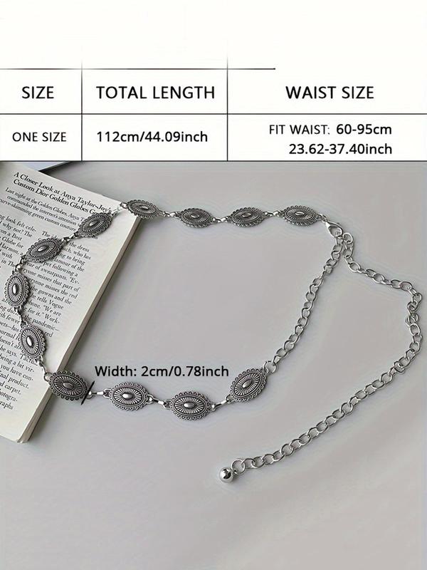 Women's Elegant Flower Engraved Chain Belt, Fashionable Western Belt for Jeans & Short Skirt, Trendy All-match & Exquisite Belt for Birthday Gift