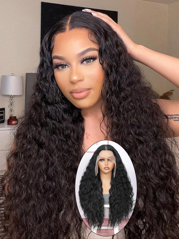 26 Inch Burgundy Water Wave Lace Front Wigs for Women, Gorgeous Fluffy Wigs without Bangs, Synthetic Heat Resistant Lace Front Wigs for Party, Daily Use Glueless