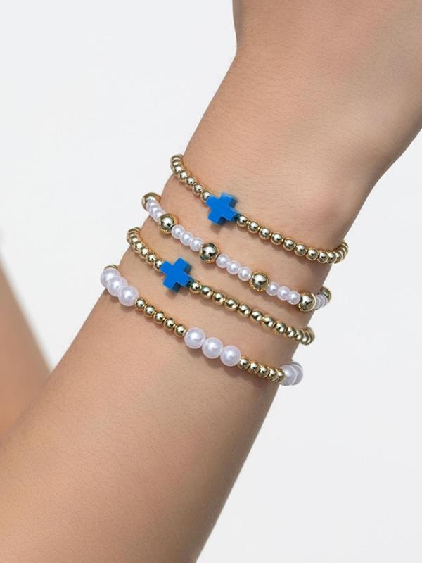 Fashion Colorful Cross Charm Decor Beaded Bracelet, Boho Style Jewelry for Women & Men, Trendy All-match & Exquisite Jewelry for Birthday Gift