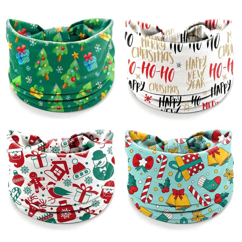 4pieces Christmas Headbands for Women - Snowflake Santa Snowman Xmas Tree Holiday Hair Bands, Festive Gift Hair Accessories