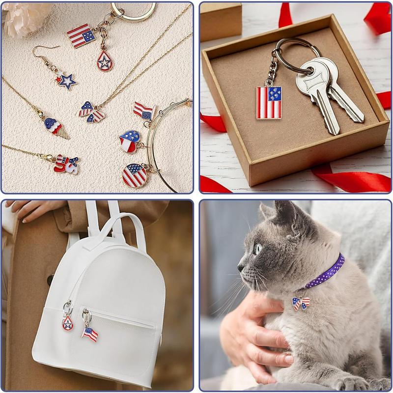 72PCS American Flag Charms, 12 Styles Patriotic Memorial Day Enamel Charms for Necklace Bracelets Earring Making, USA Flag Star & Heart Charm Ornament, Red White Blue Charm for DIY Jewelry