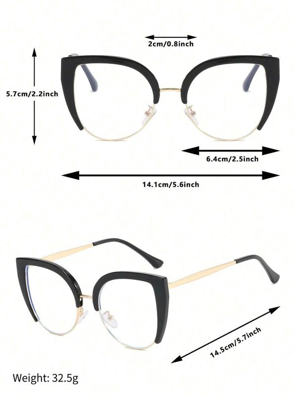 Cute Cat Eye Design Semi-rimless Eyeglasses, Fashionable Oversized Eyeglasses for Women & Men, Fashion Eyeglasses for Work, Daily Clothing Decor, for Student Daily