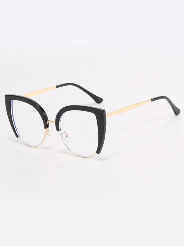 Cute Cat Eye Design Semi-rimless Eyeglasses, Fashionable Oversized Eyeglasses for Women & Men, Fashion Eyeglasses for Work, Daily Clothing Decor, for Student Daily