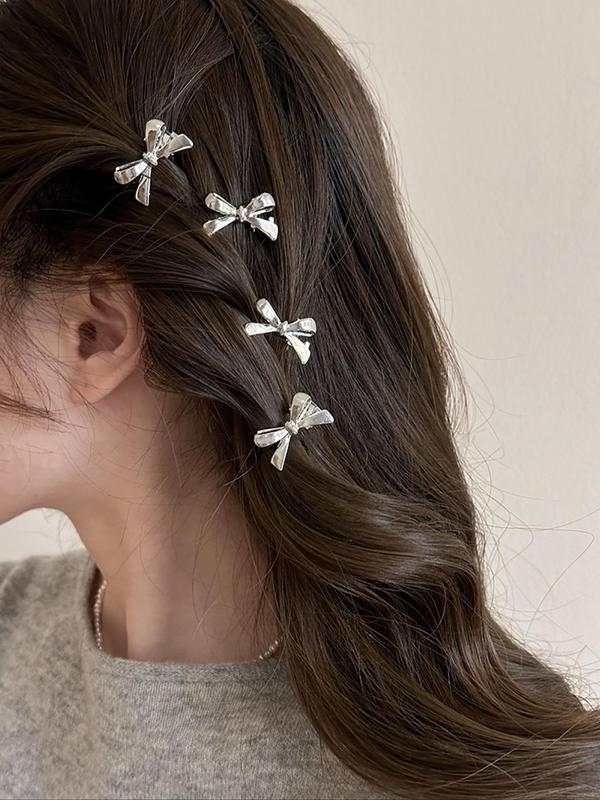 Cute Bow Decor Mini Hair Clip (4counts), Fashionable Hair Accessories for Women & Girls, Lovely Hairwear for Daily Used