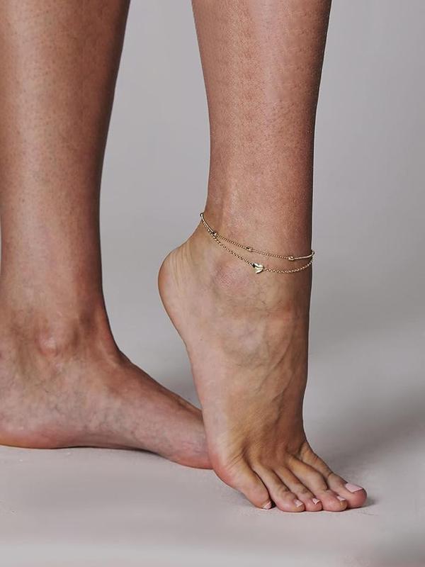 Women's Heart Design Anklet, Adjustable Ankle Chain for Women & Girls, Fashion Jewelry for Party, Daily Clothing Decor, Trendy All-match & Exquisite Jewelry for Gift