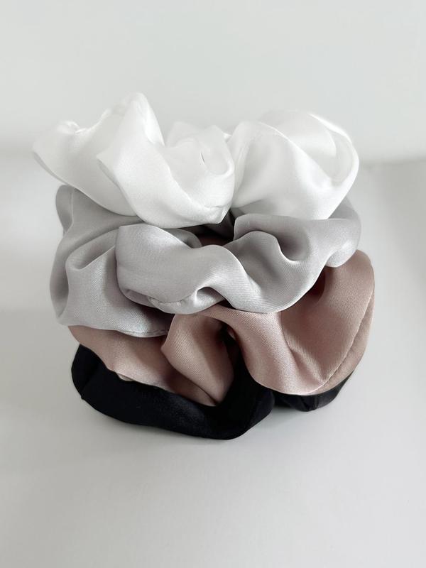 4pcs Women's Simple Plain Polyester Satin Scrunchie, Mixed Color Hair Tie, Casual Daily Hair Accessories, Fashion Accessories For Daily Use