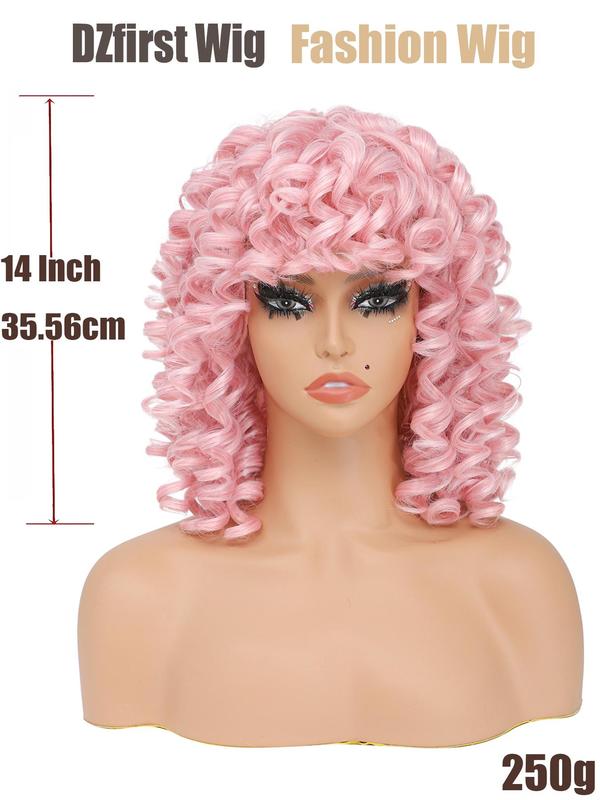 Women's 14 Inch Long Coily Wigs with Bangs, Retro Fashion Gorgeous Fluffy Wigs for Party, Cosplay and Daily Wear, Holiday Dress-up Hair Accessories Or Gifts for Hairstyle Ideas,  Cheap and Affordable Wigs