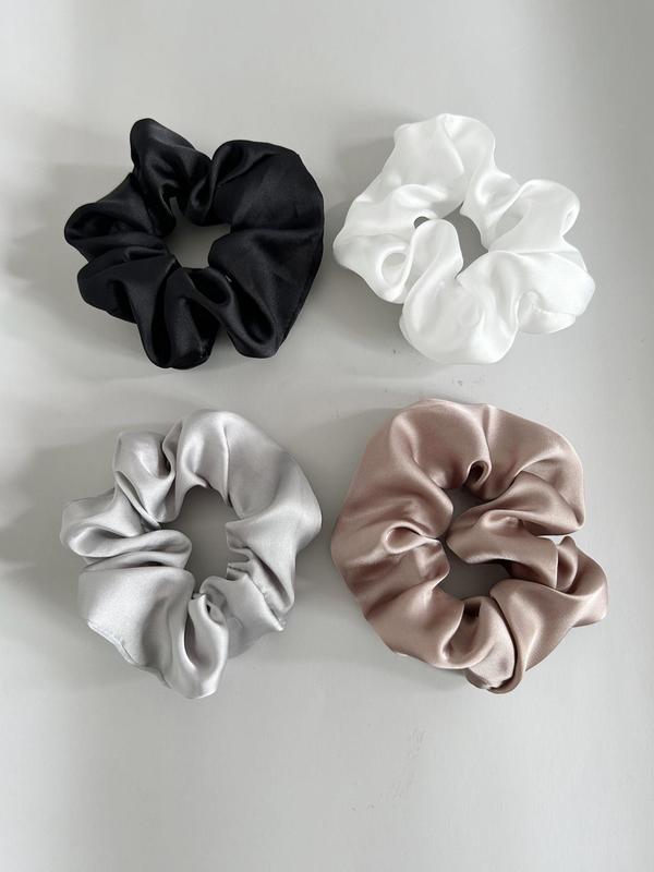 4pcs Women's Simple Plain Polyester Satin Scrunchie, Mixed Color Hair Tie, Casual Daily Hair Accessories, Fashion Accessories For Daily Use