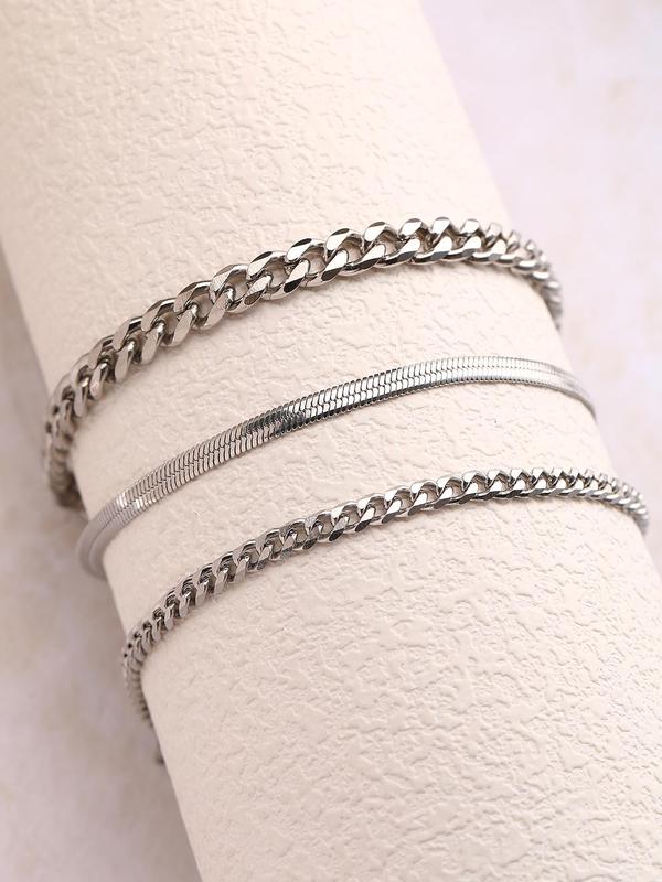 3pcs Simple Plain Stainless Steel Chain Anklet, Fashionable and Personalized for Daily Clothing Decor, Party, Minimalist Aesthetic Jewelry As Gift