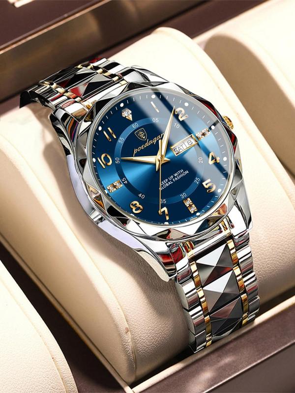 Business Fashion Round Dial Analog Quartz Watch, Fall Fashion Waterproof & Luminous Watch for Men, Trendy All-match & Exquisite Watch for Birthday Gift with Box