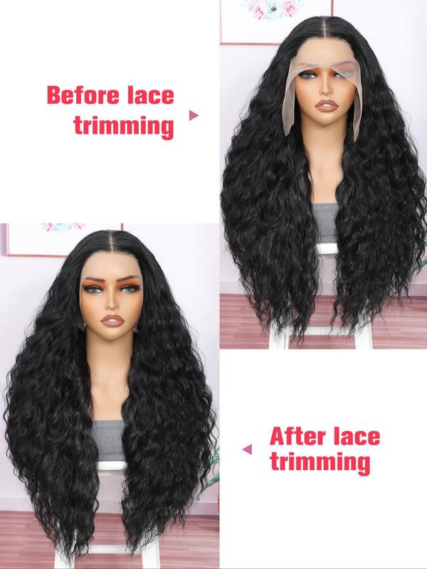 26 Inch Burgundy Water Wave Lace Front Wigs for Women, Gorgeous Fluffy Wigs without Bangs, Synthetic Heat Resistant Lace Front Wigs for Party, Daily Use Glueless