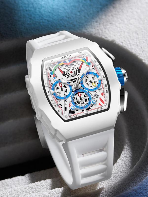 Men's Business Barrel Design Silicone Strap Quartz Watch, Waterproof Luminous Timer Watch with Box, Fashion Watch for Party, Daily Decor, Exquisite Watch for Birthday Gift