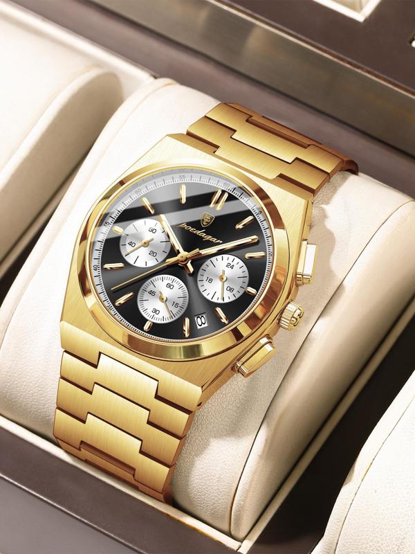 Men's Business Fashion Round Dial Analog Quartz Watch, Waterproof Glow in The Dark Watch with Box, Fashion Watch for Party, Daily Clothing Decor, Trendy All-match & Exquisite Watch for Birthday Gift