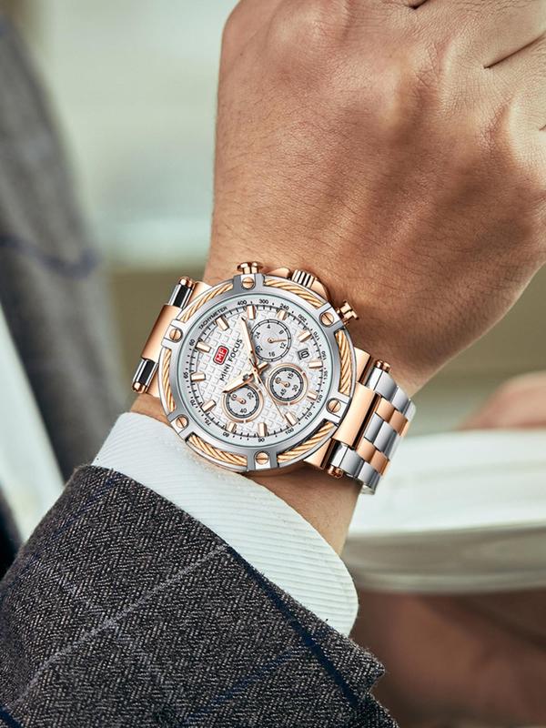 Men's Business Fashion Round Dial Analog Quartz Watch, Casual Trendy Luminous Waterproof Wristwatch, Fashion Watch for Men As Gift with Box