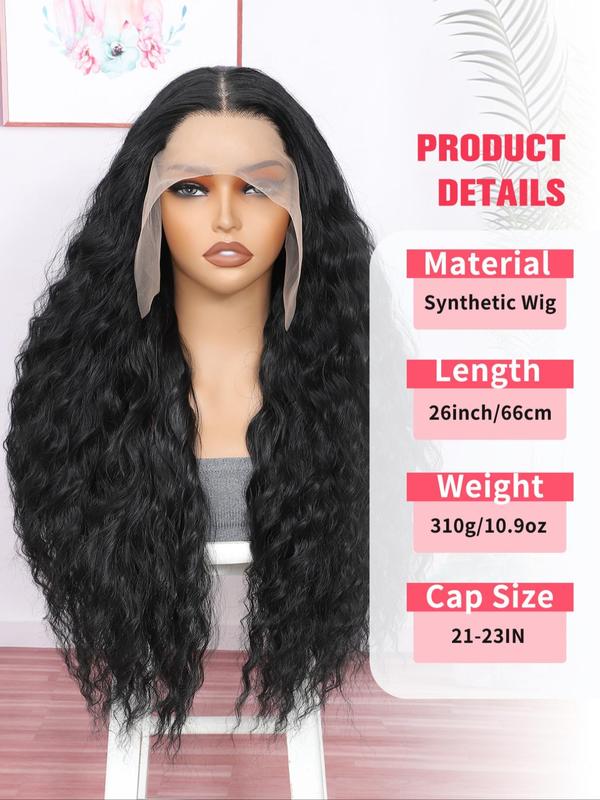 26 Inch Burgundy Water Wave Lace Front Wigs for Women, Gorgeous Fluffy Wigs without Bangs, Synthetic Heat Resistant Lace Front Wigs for Party, Daily Use Glueless