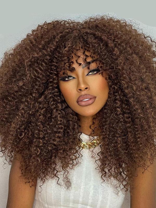 16 Inch Short Afro Kinky Curly Coily Hair Wigs for Women, Fluffy Glueless Wigs with Bangs, Summer Glueless Synthetic Full Machine Wigs Back To School, Fall Outfits, Fall Freshness
