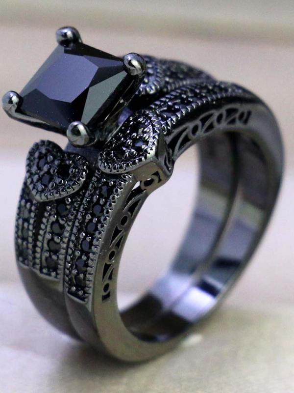 Couple Ring Set, Luxury Rhinestone Decorated Ring for Women & Men, Fashion Jewelry for Party, Daily Clothing Decor, Trendy All-match & Exquisite Jewelry for Birthday Gift