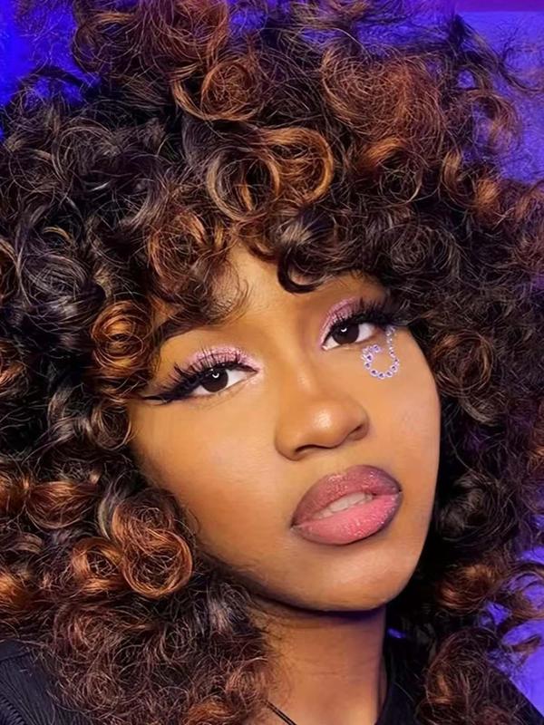 Women's 14 Inch Long Coily Wigs with Bangs, Retro Fashion Gorgeous Fluffy Wigs for Party, Cosplay and Daily Wear, Holiday Dress-up Hair Accessories Or Gifts for Hairstyle Ideas,  Cheap and Affordable Wigs