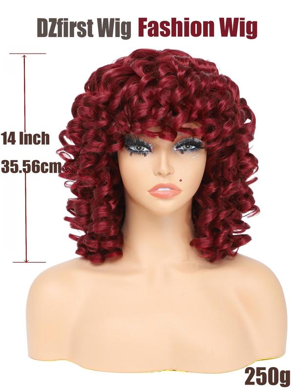 Women's 14 Inch Long Coily Wigs with Bangs, Retro Fashion Gorgeous Fluffy Wigs for Party, Cosplay and Daily Wear, Holiday Dress-up Hair Accessories Or Gifts for Hairstyle Ideas,  Cheap and Affordable Wigs