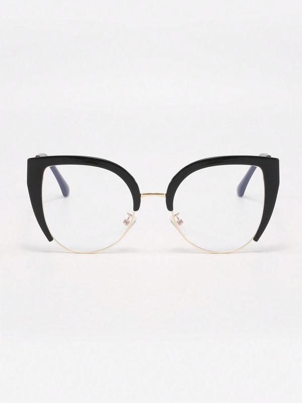 Cute Cat Eye Design Semi-rimless Eyeglasses, Fashionable Oversized Eyeglasses for Women & Men, Fashion Eyeglasses for Work, Daily Clothing Decor, for Student Daily