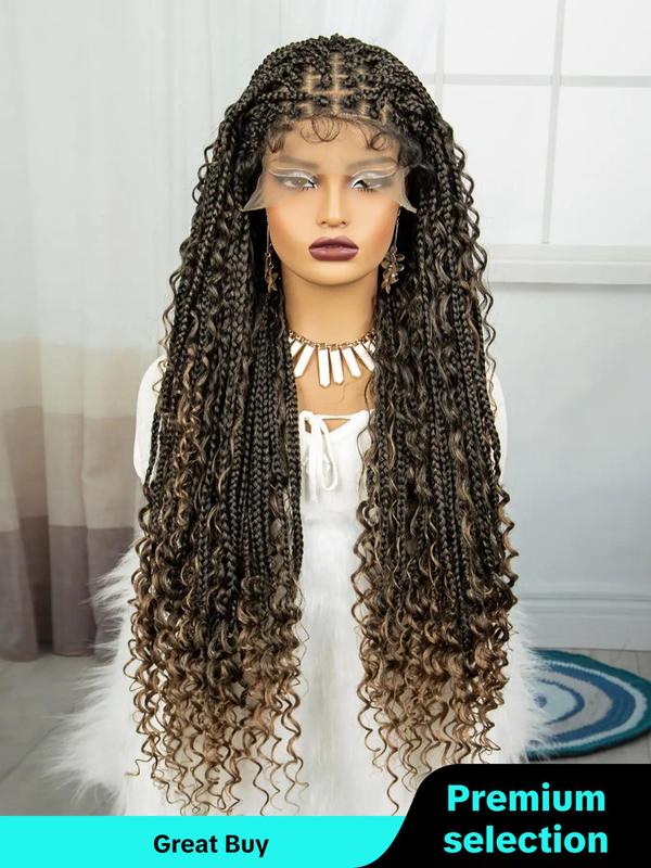 Women's 32inch Long Coily Synthetic Lace Front Braided Hair Wig, Summer Natural Fluffy Hair Wigs Without Bangs for Women & Girls, Fashionable Hair Wigs for Summer Daily & Cosplay & Costume Party Decor