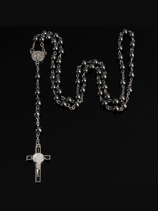 Summer Beaded Decor Cross Pendant Necklace for Men & Women, Stainless Steel Jewelry for Party, Daily Clothing Decor, Trendy All-match & Exquisite Jewelry for Birthday Gift