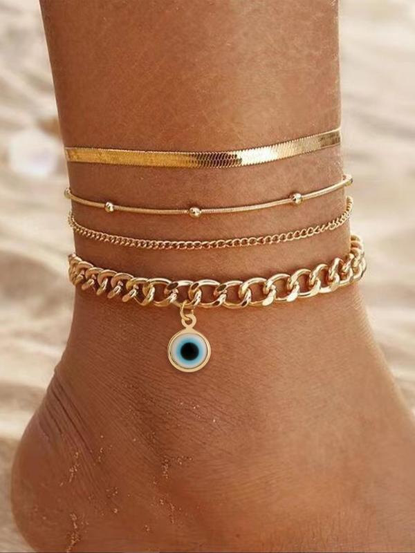Evil Eye Design Anklet, Fashionable Chain Anklet for Women & Girls, Casual Trendy Body Jewelry for Party, Daily Decor, Trendy All-match & Exquisite Jewelry for Birthday Gift
