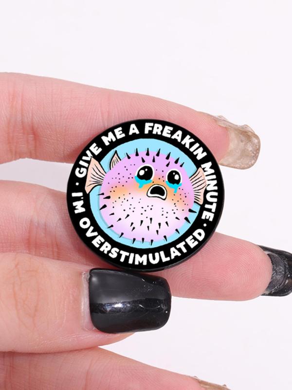 Creative Cartoon River Fish Design Brooch, Cute Round Shaped Alloy Badge for Daily Clothing Decor, Trendy All-match & Exquisite Brooch for Birthday Gift