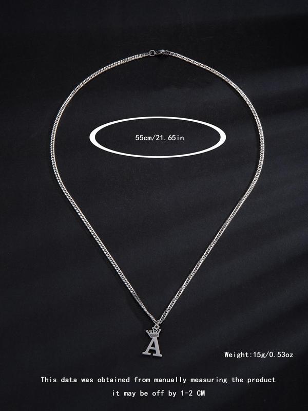 Simple Letter Detail Crown Decor Pendant Necklace for Men & Women, Casual Matching Necklace Jewelry for Teens Gift, Classic Fashion Accessories for Daily Wear