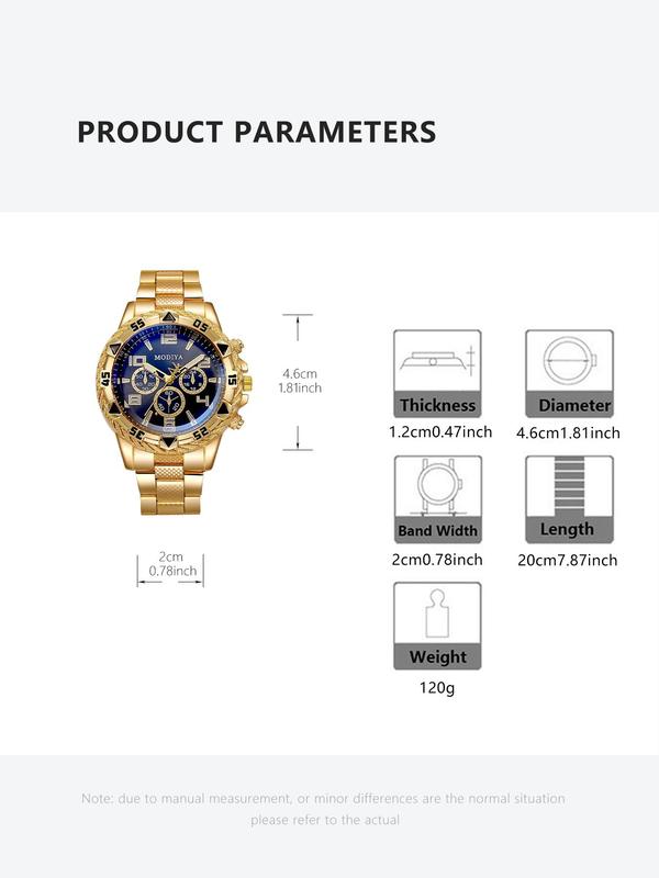 Men's Business Fashion Round Dial Analog Quartz Watch, 2024 New Style Watch for Party, Daily Clothing Decor, Trendy All-match Watch for Birthday Gift with Box
