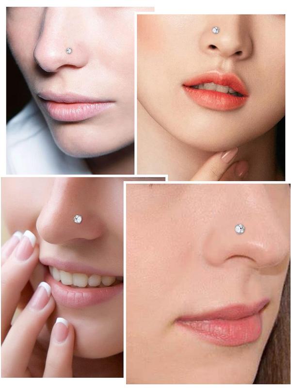 3pcs Minimalist Rhinestone Star, Round & Heart Decor Nose Studs, Curved Design Stainless Steel Hook Nose Ring, Fashion Body Jewelry Accessories For Women