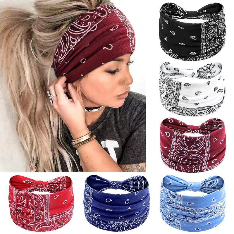 Women's Summer Simple Plain Color Elastic Hair Band for Women,Wide Headbands for Women Knotted No Slip Head Bands Soft Turban Headband Hair Accessories Boho African Solid Color Head Wraps for Women Yoga Workout Pack of 6(Boho)