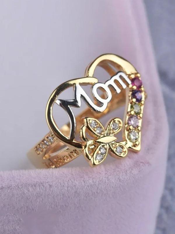 Mom Letter Design Rhinestone Decorated Ring, Fashion Jewelry for Party, Daily Clothing Decor, Trendy All-match & Exquisite Jewelry for Birthday Gift