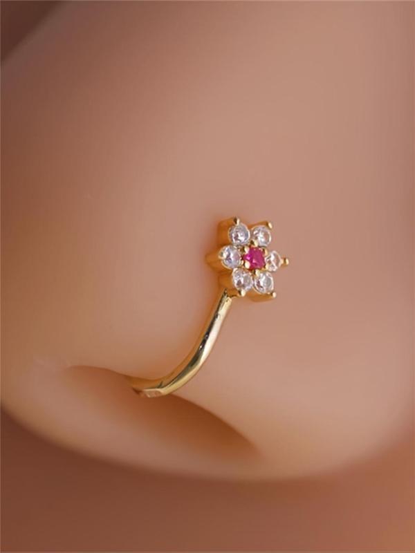 Flower Rhinestone Decorative Nose Cuff for Women, Sweet Fashiona Floral Shape Design Nose Ring, Clear Artificial Zirconia Decorative Nose Clip, Personalized Trendy Accessories Gifts