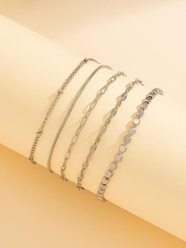 5pcs Fashion Chain Bracelet, Fashion Accessories for Both Men & Women for Party, Daily Clothing Decor, Minimalist Aesthetic Jewelry Gift