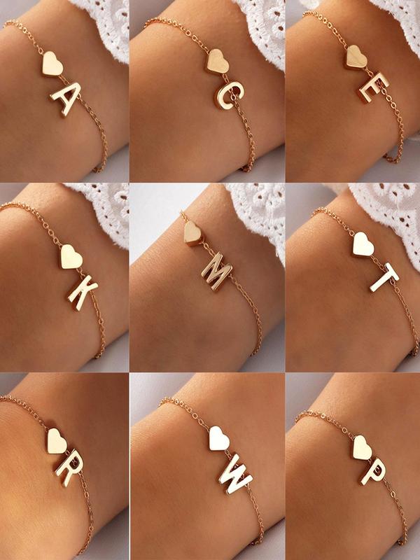 Heart & Letter Design Decorate Link Bracelet, Casual Simple Temperament Bracelet for Women Girls, Fashion Accessory, Suitable for Parties and Daily Life
