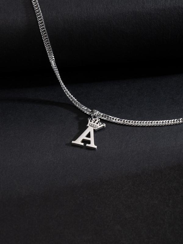 Simple Letter Detail Crown Decor Pendant Necklace for Men & Women, Casual Matching Necklace Jewelry for Teens Gift, Classic Fashion Accessories for Daily Wear