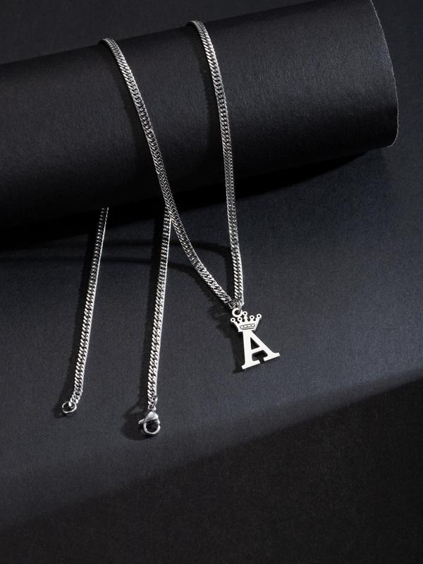 Simple Letter Detail Crown Decor Pendant Necklace for Men & Women, Casual Matching Necklace Jewelry for Teens Gift, Classic Fashion Accessories for Daily Wear