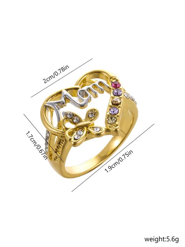 Mom Letter Design Rhinestone Decorated Ring, Fashion Jewelry for Party, Daily Clothing Decor, Trendy All-match & Exquisite Jewelry for Birthday Gift